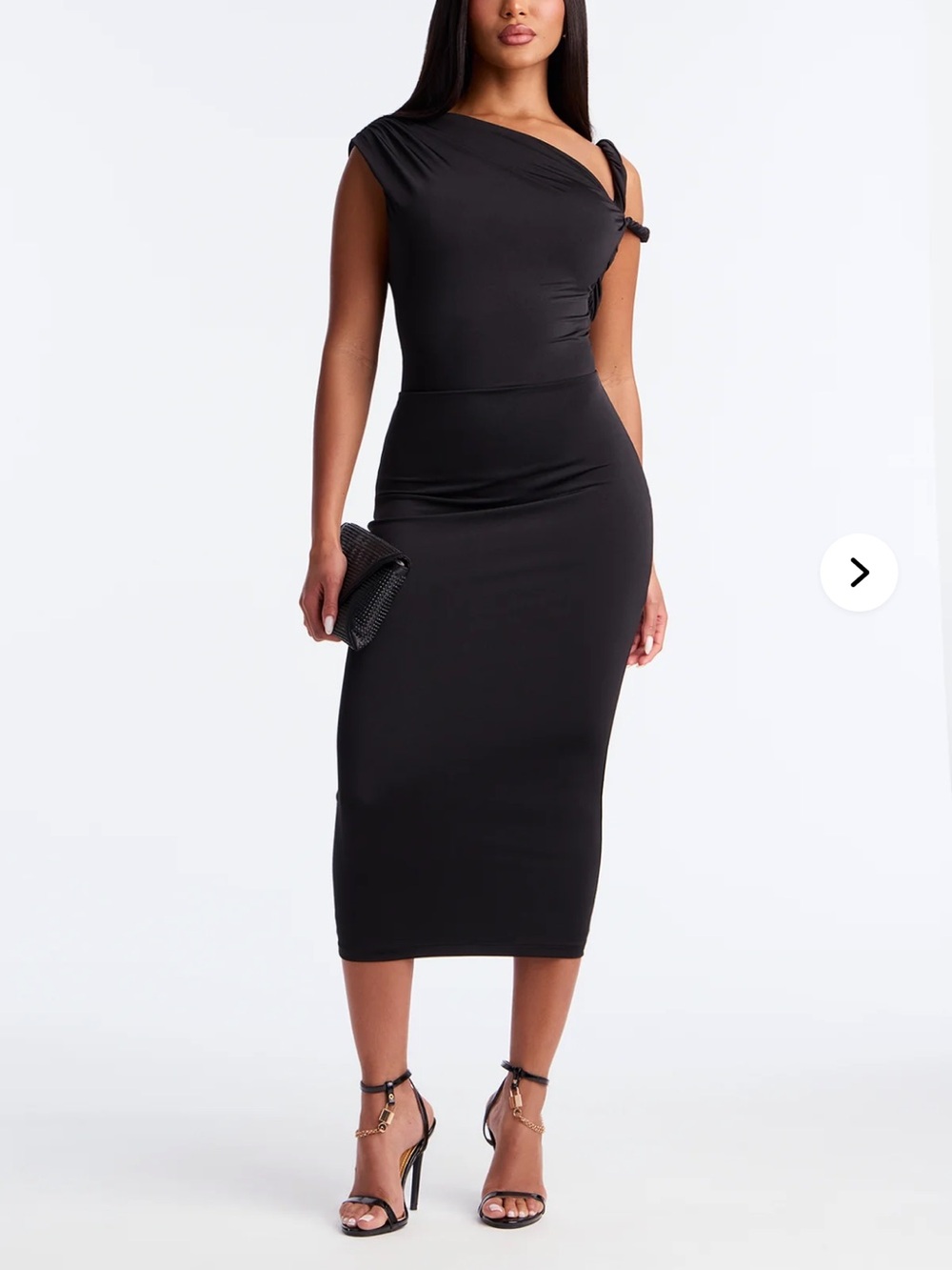 Fashion Nova Black One-Shoulder Midi Dress